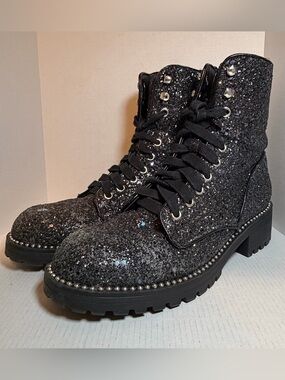 Portland Boot Company Combat Boots Women’s 8M Black Glitter Goth Punk Y2K